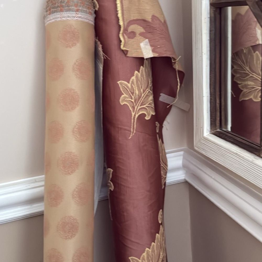 Fabric …  I have 23 feet of the leaf pattern and 11 feet of the other one.